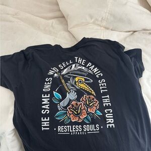 Next Black Graphic Tee with Plague Doctor Design